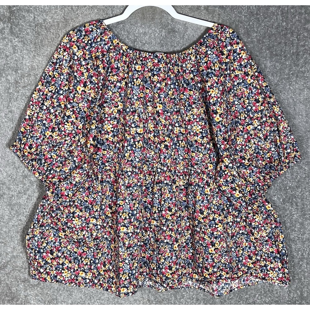 Old Navy Ditsy Floral Top Womens Size 3X Red Blue Yellow Short Puff Sleeve BOHO - Picture 2 of 9